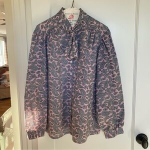 Pink and Blue Vintage Judy Bond Paisley Secretary Blouse
